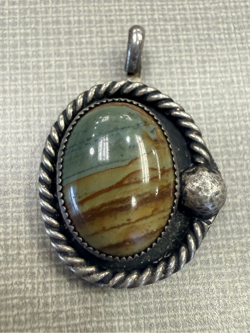 Vintage Sterling Silver Jasper Pendant - Women Jewelry